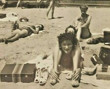 Vintage B&W Photo Women Playing on Beach Blanket Atlantic City NJ 1940s picture