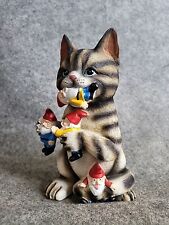 Vintage Mark Margot Kitty Cat Sriped Fighting with Gnomes Figurine Collector picture