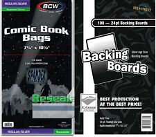 100 Silver Age BCW 2 Mil Resealable Comic Book Bags & E Gerber Backing Board Set picture