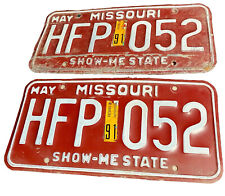 Vintage Missouri License Plates May 1990 Set 2 Red White HFP 052 Show Me State picture