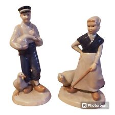 Vntg 70s Porcelain Farmer man Maiden woman Goose pair Swan Figurines 8-9