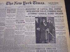 1933 MAR 3 NEW YORK TIMES - ROOSEVELT IN CAPITAL WILL CONFER HOOVER - NT 5173 picture