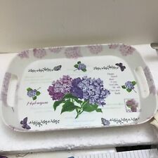 Vtg Serving Tray Purple Hydrangea Print Indoor/outdoor Home Accents Kitchen Deco picture