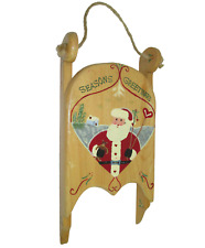 Christmas Mexico Wood Sled Hand Crafted Santa Claus Decoration Painted 1995 picture