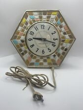 MCM 1950s GE Kitchen Wall Clock Model 2118 Mosaic Faux Tile *Works* picture