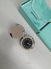Tiffany and Co. Silvertone Brass Swivel Travel Pocket Watch Clock Authentic picture