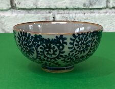 Vintage Asian Hand Painted Blue Swirl Footed Bowl Ceramic 4 inch Rice Bowl picture
