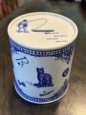 Edwardian Childhood Blue & White Cylinder Bank By Spode, England. 1996-2006 picture