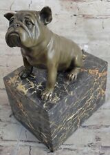 Bulldog Puppy Bronze Figurine Sculpture Statue Signed Art on Marble Base picture