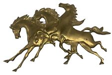 Vintage Running Wild Horses Solid Brass Wall Hanging Plaque 16
