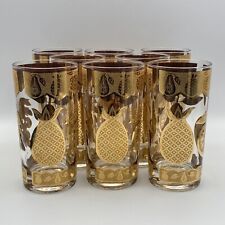 MCM Vintage CULVER 22k Gold Highball Glasses - Set Of 8 - Pineapple Fruit Medley picture