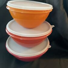 Vintage Set of 3 Tupperware Nesting Wonderlier Bowls / Seals Harvest Colors  picture