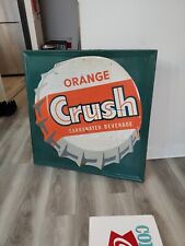 c.1950s Original Vintage Drink Orange Crush Sign Metal Embossed Crushy Soda Gas  picture