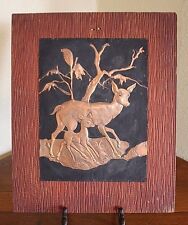 PRustic Vtg Tooled Copper Picture on Wood Arts Crafts Western Ranch Deer Picture picture