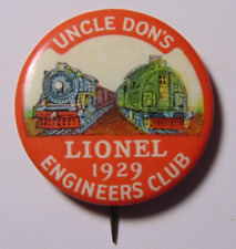 Rare 1929 Vintage Lionel Trains Pinback Pin Uncle Don's Lionel Engineers Club picture