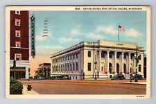 Racine, WI-Wisconsin, Post Office & Hotel Racine c1946 Souvenir Vintage Postcard picture
