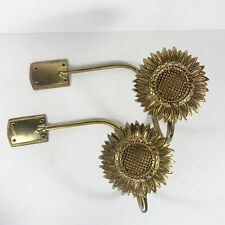 Vintage Sunflower Curtain Tie Back Hooks Brass Drapery Wall Mount Large 10.5” picture