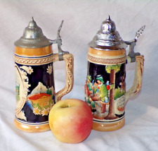 Decorative Two Stein's  Lucerne + Alps Vintage Collectable Lidded Man Cave VGC picture
