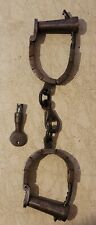 Antique Wrought Iron Marked 200 WROUGHT Handcuffs with KEY picture