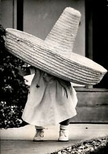 LG47 1969 Original UPI Photo LITTLE GIRL LOST IN GIANT SOMBRERO STRAW HAT picture