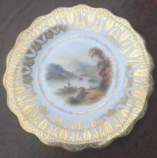 Antique Porcelain Dessert Plate Hand Painted Landscape ornate gilded border picture