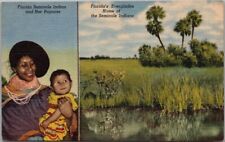 FLORIDA Native Americana Postcard Seminole Indian Woman & Baby / Curteich Linen picture