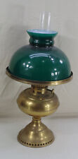 Antique Brass Rayo Oil Kerosene Hurricane Lamp w/Green Glass Shade READ  picture