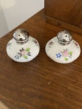 Antique Porcelain Hand Painted Floral Round Salt & Pepper Shakers picture