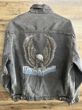 Vintage Harley Davidson Men’s Denim Jacket Motorcycle Eagle Print Made In USA picture