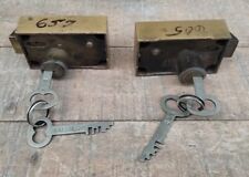 2 Antique HHM Herring Hall Marvin Safe Locks With Keys.. No Guard Key picture
