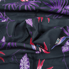 Vintage 40s Rayon Dress Fabric 36x104in Black Birds of Paradise Tiki Leaves picture