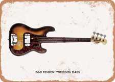 Guitar Art - 1960 Fender Precision Bass Pencil Drawing - Rusty Look Metal Sign picture