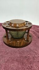 Vintage Fairfax Walnut 9 Pipe Stand With Green Glass Humidor, Beautiful  picture