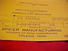 Lot 35 1953-55 Employee Toledo Ohio SPICER, DANA, plant factory pay check stubS picture