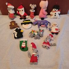 Lot of 14 Vtg Felt Christmas Ornaments Snowmen Mice Skunk Santa Mrs Claus Donkey picture