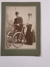 Antique Cabinet Photo Man + Woman Next To Bicycles Brusewitz Nelson NZ picture