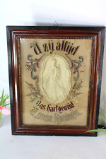 Antique religious embroidery wax mdaillon wall plaque picture