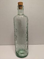 Antique Vintage Green Glass Bottle with cork Decorative Embossed Swirl Blue Aqua picture