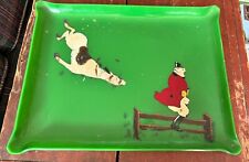 Vintage 1930/40s Green Bakelite Serving Tray w/ Horse/Rider Equestrian Painting picture
