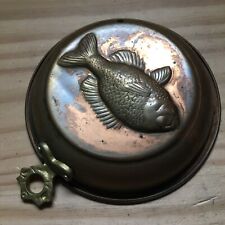 Vintage 1930s Solid Copper Round Fish Mold Tin Lined w/ Wall hanging 6