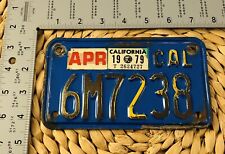 1970 To 1987 1979 California MOTORCYCLE License Plate Harley BMW Indian 6M7238 picture