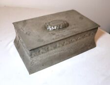 rare antique 1923 hand tooled Norwegian pewter wood presentation trophy box  picture