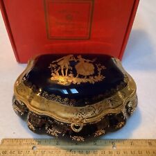 Unique Large Limoges France Gold Trim 22k Porcelain Jewelry Box Main 7”x 5”x 4 picture