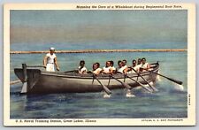 Postcard Manning the Oars of Whaleboat during Regimental Boat Race IL linen U105 picture