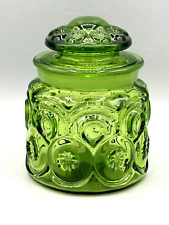 Vintage L E Smith Dark Green Glass Moon & Stars Canister Jar With Lid 5