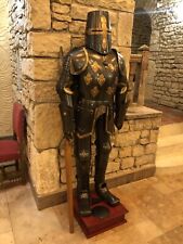 Black Knight Cross Templar Suit Of Armour Medieval Black Armor Suit With Shield  picture