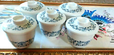 Noritake Nippon Toki Kaisha Japan Fine China Royal Blue Tea Cups w/lids Set5 VTG picture