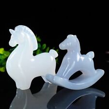Lifelike Unicorn Horse Carved Crystal Blue Chalcedony Reiki Healing Statue Totem picture