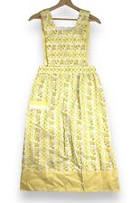 VINTAGE 40s 50s Hand Made Apron Yellow Floral Frilly 1940s 1950s Cottagecore J23 picture