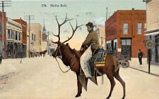 G81/ Denver Colorado Postcard 1913 Hello Bill Riding Elk in Town picture